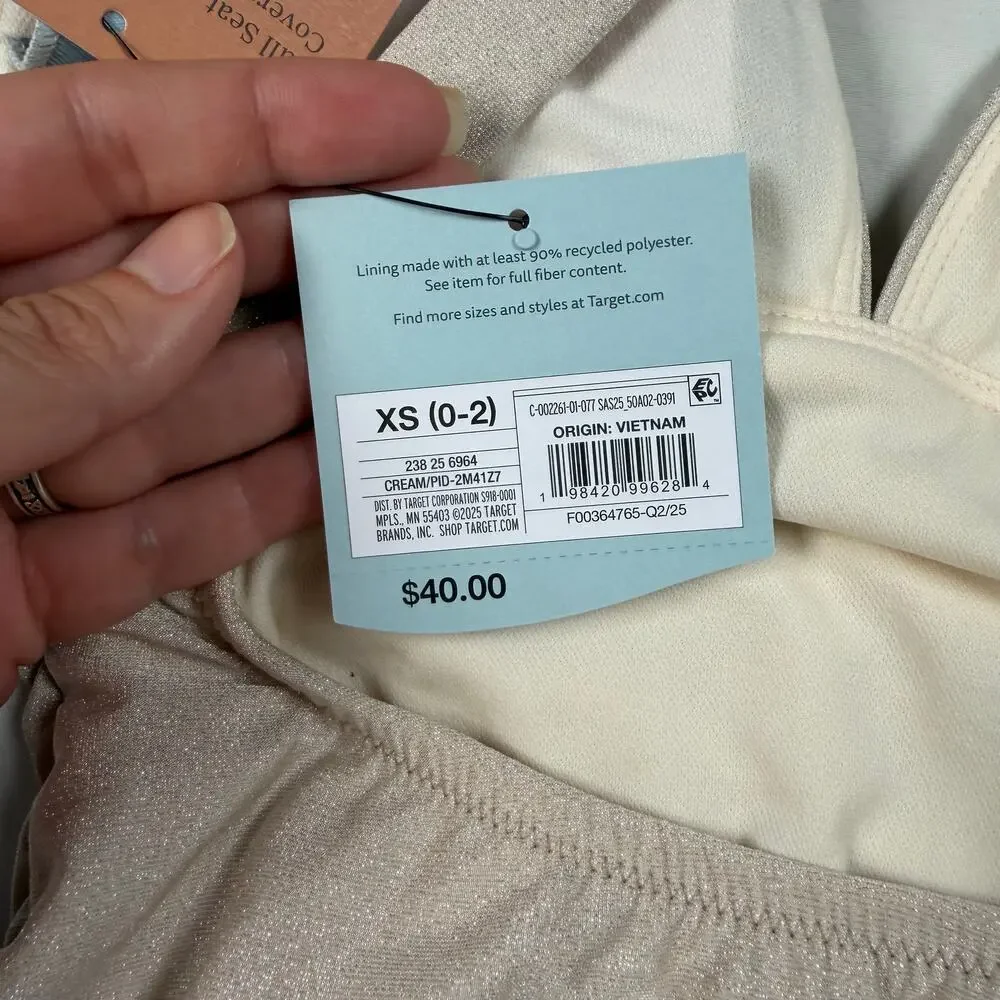Shade & Shore Swimsuit Women's XS Cream Ruched Sparkly Removable Pads NWT